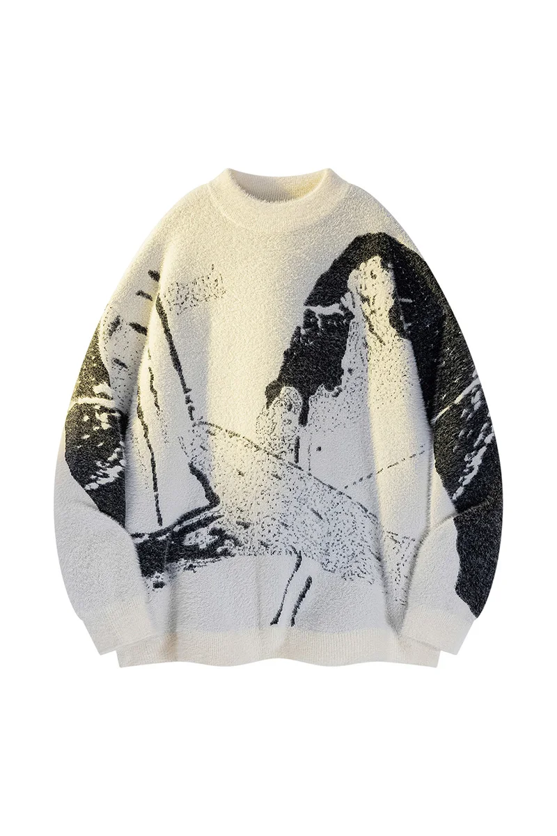 

Мужской свободный вязаный свитер, модный текстурированный вязаный топ в стиле ретро, теплый плюшевый топ