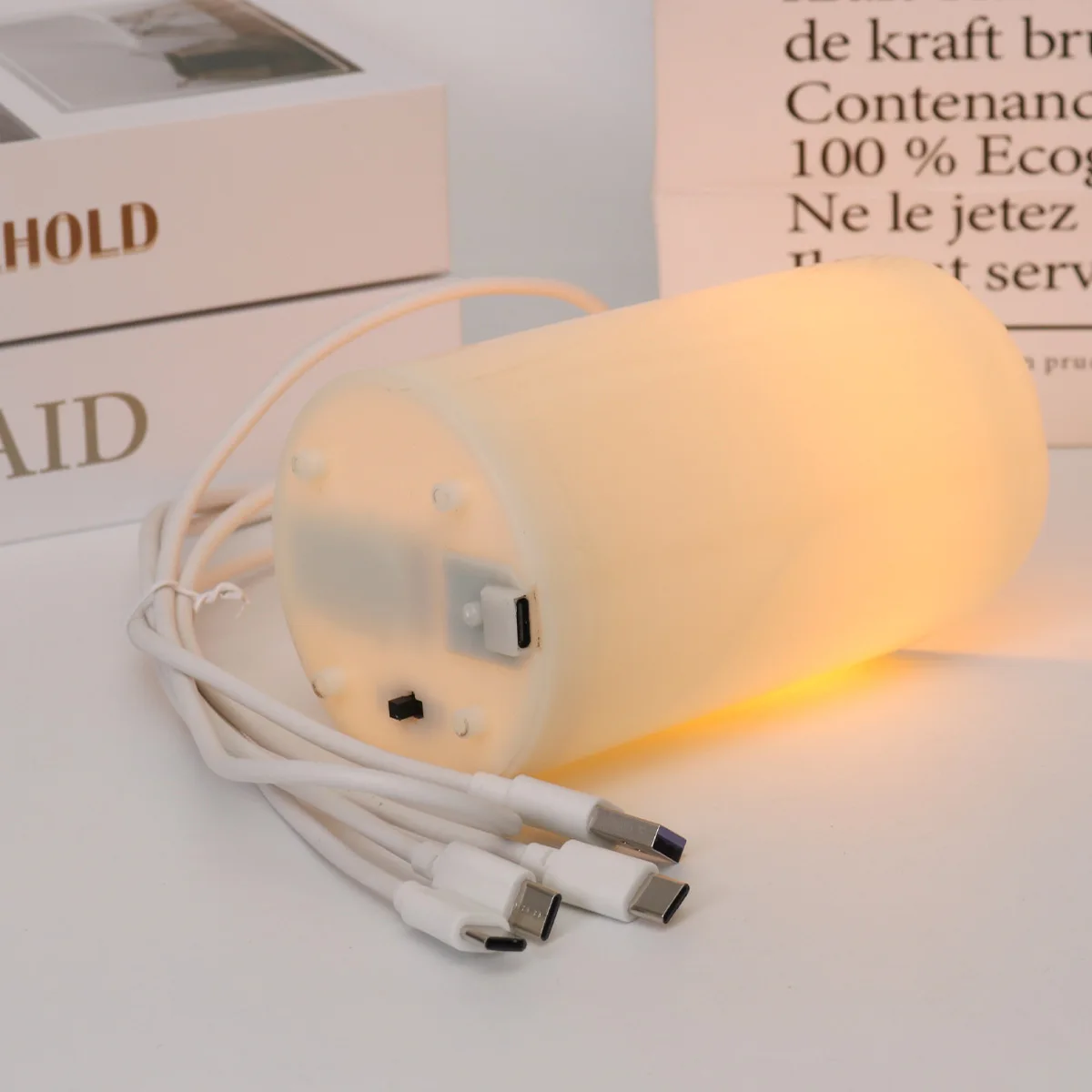 USB-CRechargeable Flickering Flameless Candles Battery Operated & Remote Timer, 400mA Long Lasting Wax LED USB Pillar Candle