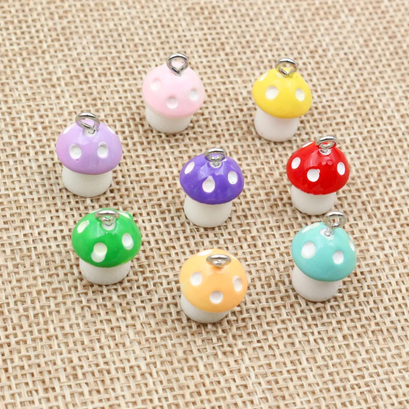 17x12mm 10Pcs Colorful Mushroom Plant Resin Earring Charms Diy Findings 3D Keychain Pendant