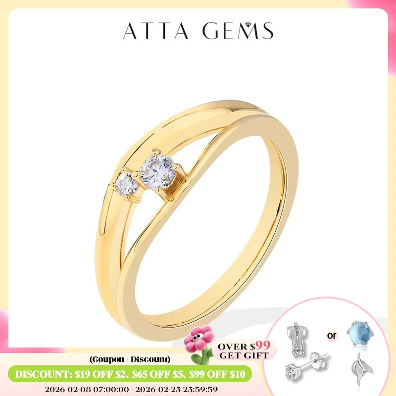 

ATTAGEMS New D VVS1 Moissanite Rings for Women S925 Sliver 18K Gold Plated Round Diamond 2-layer Engagement Wedding Jewelry Gift