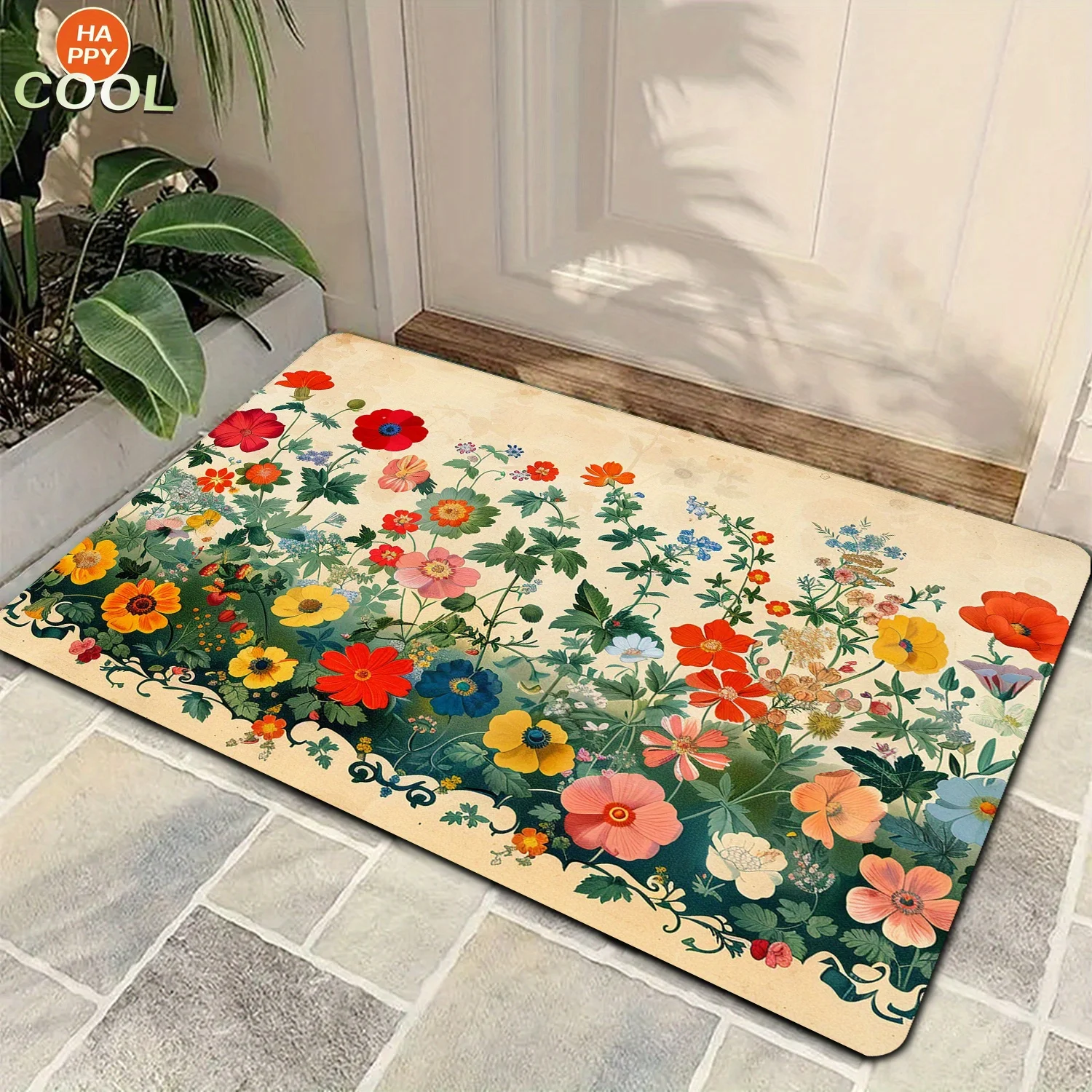 Colorful Floral Garden Doormat - Anti-Slip, Durable Home Decor Mat for Entrance or Bathroom,  Perfect Gift