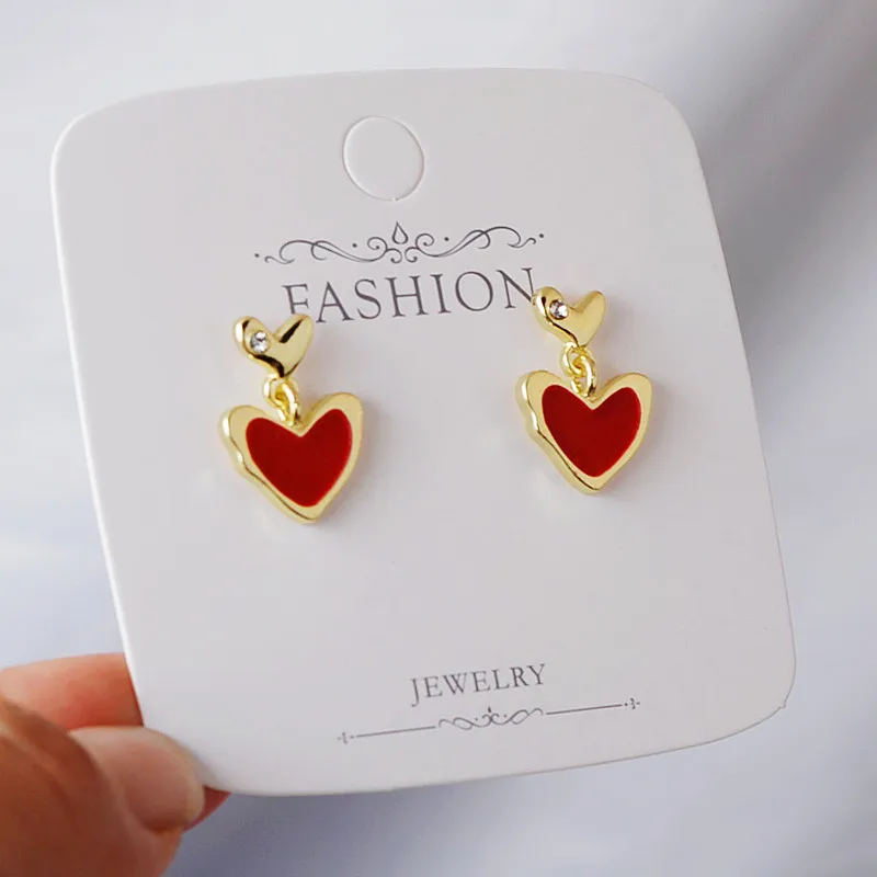 Cute Korean Earrings Love Heart Bling Crystal Stone Rose Gold Color Stud Earrings for Women Korean Fashion Jewelry 2024 New Gift