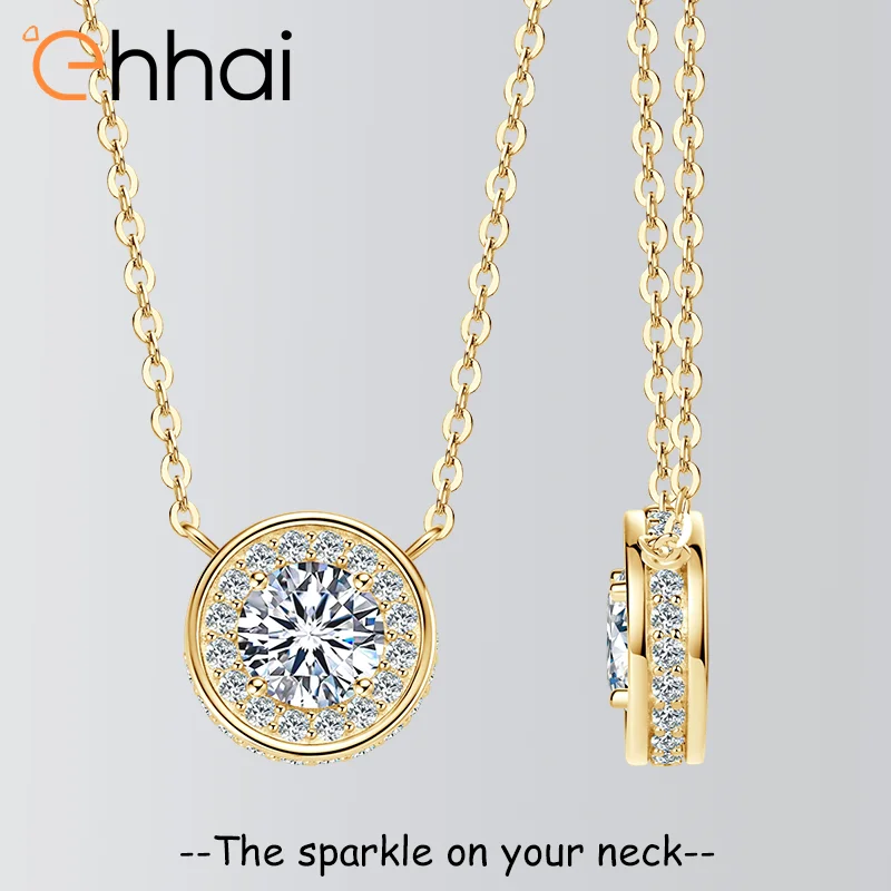 

Ожерелье с подвеской из муассанита круглой огранки Ehhai 1,0 карата для женщин, настоящее серебро 925 пробы, свадебная цепочка, ювелирные изделия на шею, подарочное колье