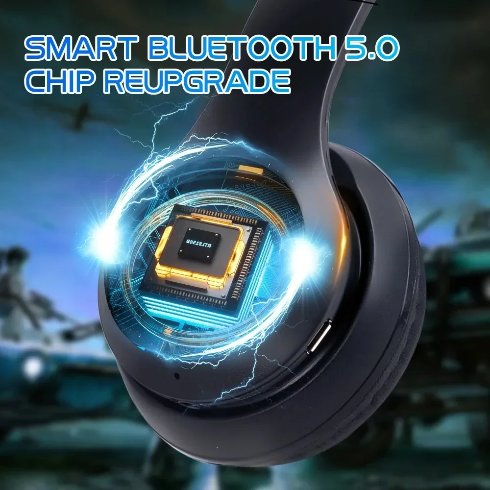 Bluetooth 5.0 fones de ouvido sem fio 3.5mm com fio suporte cartão tf dobrável redução ruído fone para iphone