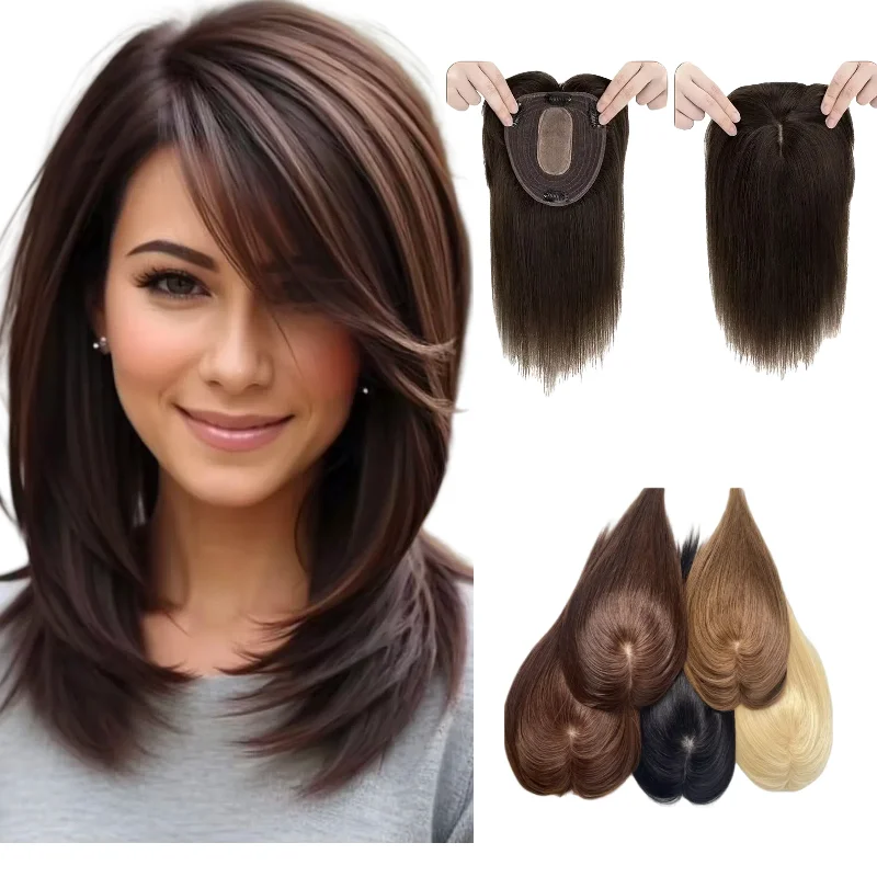 

Кружевной топпер из монофилины, женские человеческие волосы с челкой, средняя часть | 12x13 дюймов 14 дюймов для безупречной линии роста волос