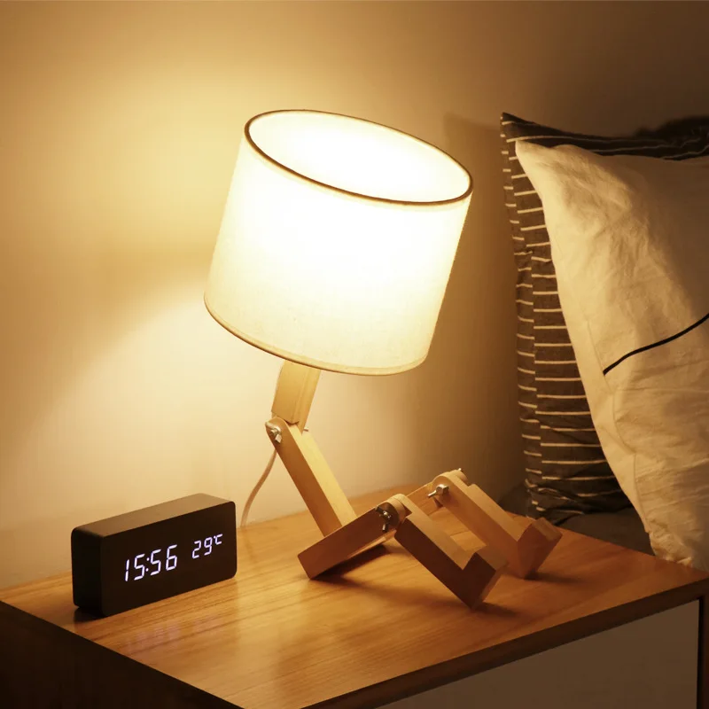 Table lamp, bedside lamp, humanoid wooden man, creative simplicity ins girl, Japanese-style Nordic warm home bedroom, plug-in