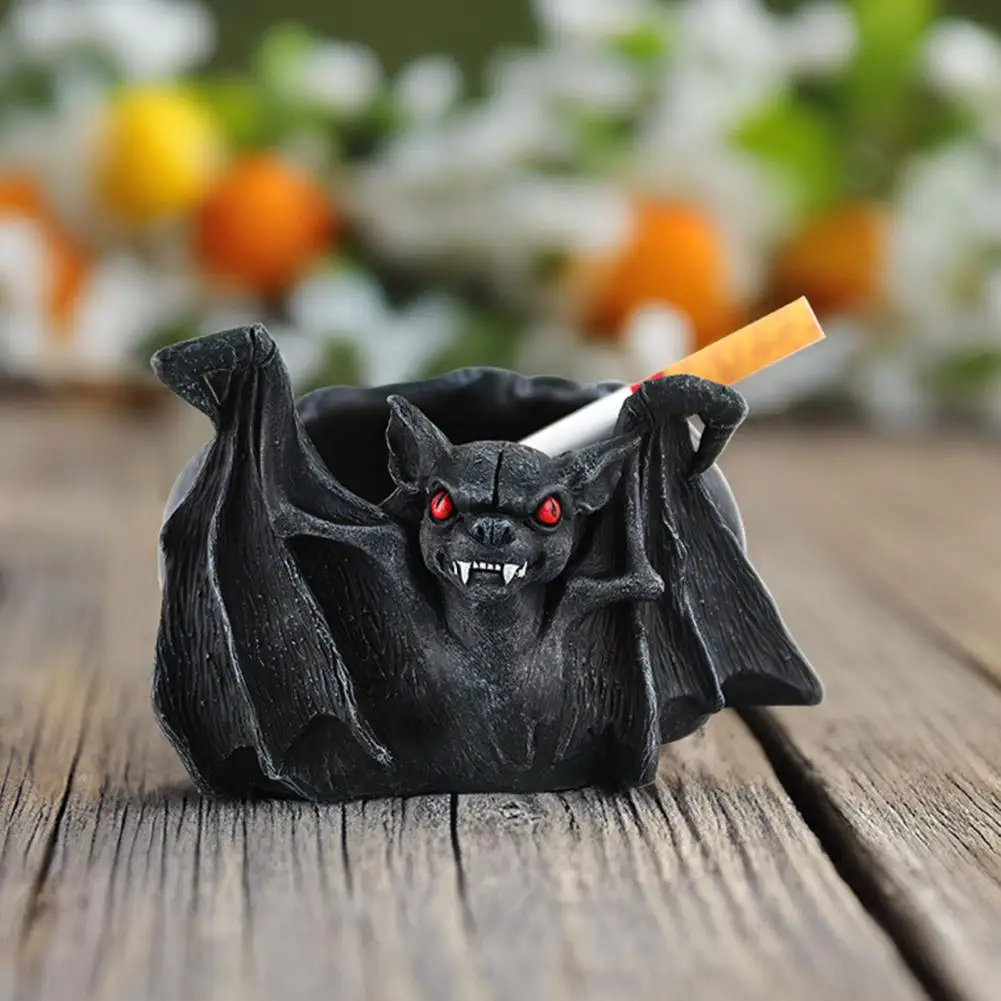 Desktop Ashtray Spooky Bat Head Ashtray Black Resin Figurine Statue for Halloween Desktop Decoration Festival Gift Halloween Bat