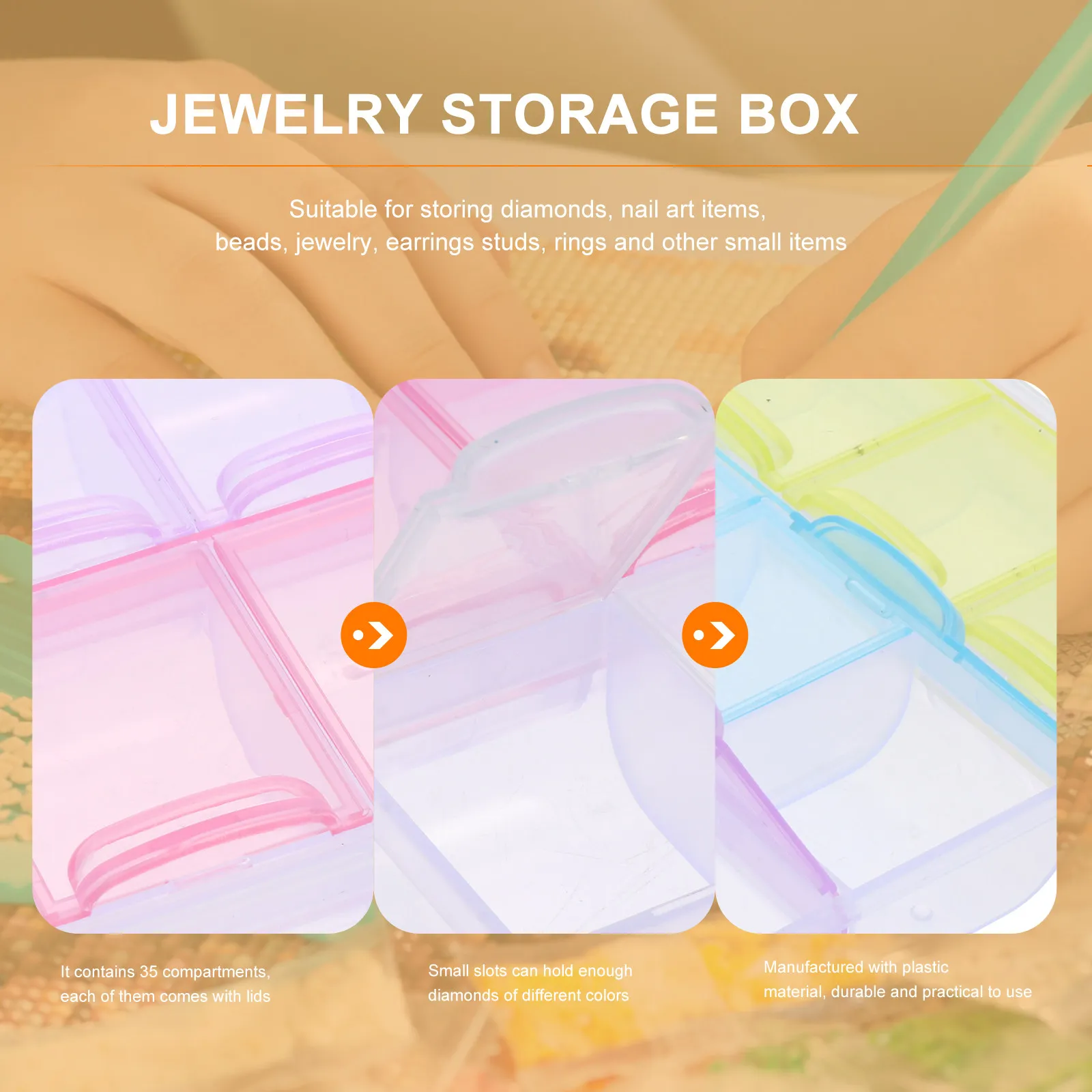 

Пластиковый органайзер для хранения с 35 отделениями и крышками, 1 шт., для бусин, украшений, страз, глиттера и пудры для ногтей