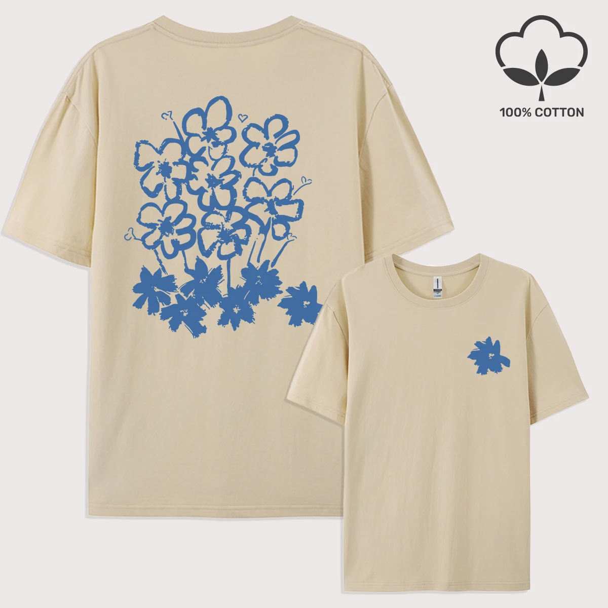 Numerous Flowers Graffiti Print Herren Y2K T-Shirt Lässige Baumwoll-T-Shirts Oversize Hip Hop Kleidung Bequeme Kurzarm