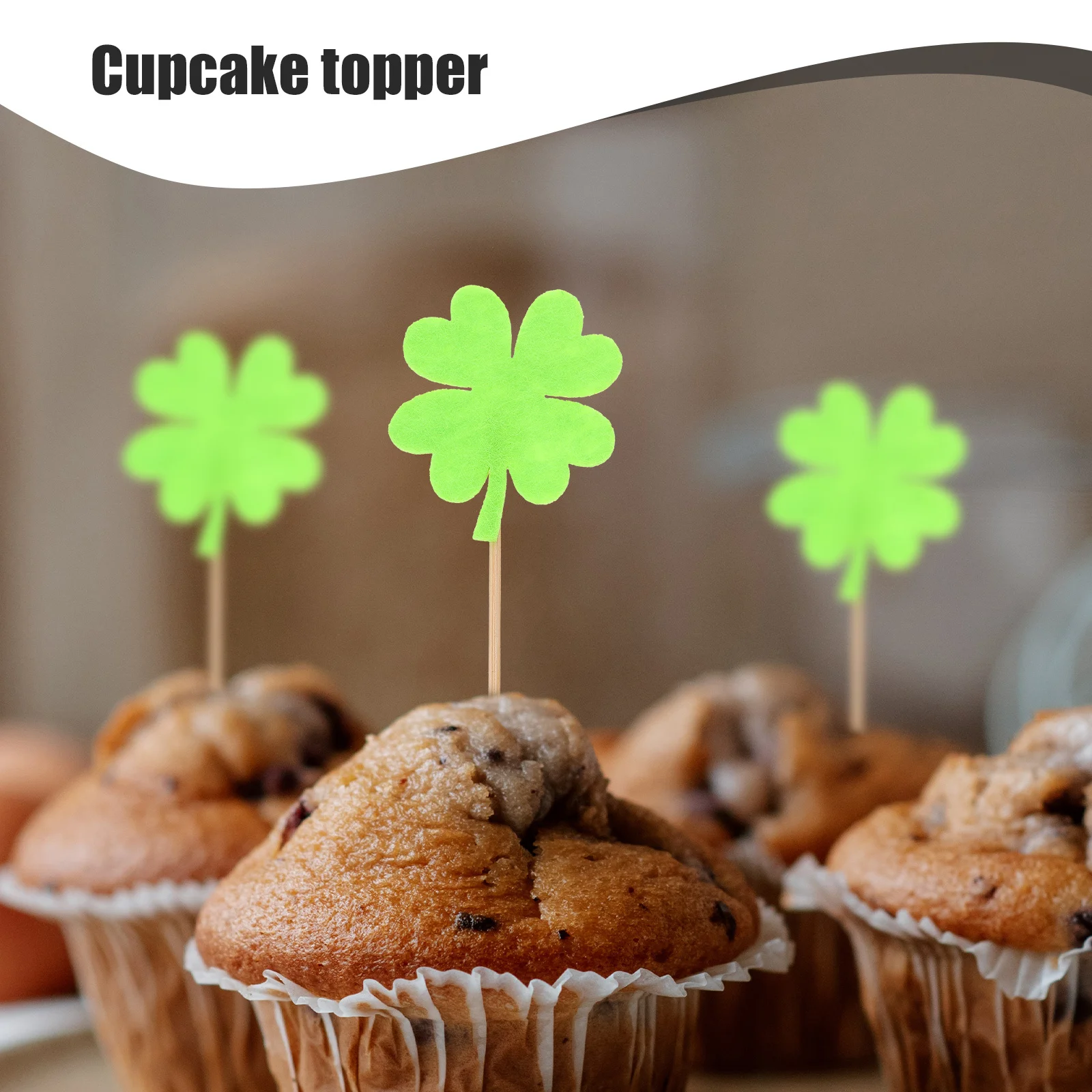 

10Pcs Four-Leaf Clover Cake Toppers Creative Cupcake Picks Light Dark Green Birthday Wedding Baby Shower Christmas Party Decor