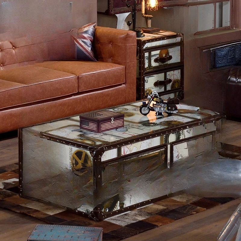 Double pumping coffee table box cabinet type retro old coffee table
