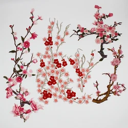 Embroidered Pink Plum Blossom Applique Lace Flower Bead Fabric Motifs Patch Scrapbooking for Dress Jeans Sewing Accessries