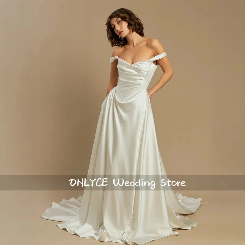 Customized Modern Wedding Dress Satin Fabric Bridal Dress With Hidden Pockets Ruched Design A Line Bridal Gown For Bridal Events