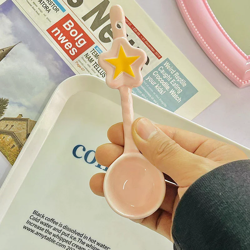 Star Ceramic Spoon Pink Magical Girl Heart Dessert Coffee Spoon Cartoon Rice Spoon