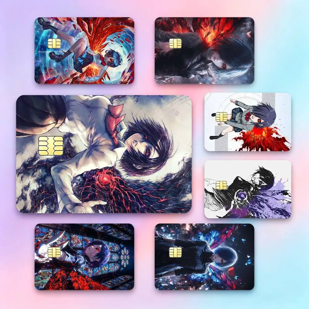T-Touka Kirishima Anime T-Tokyo Ghoul  Credit Card HD Stickers Small Chip Waterproof Sticker Game Card Decal Gift