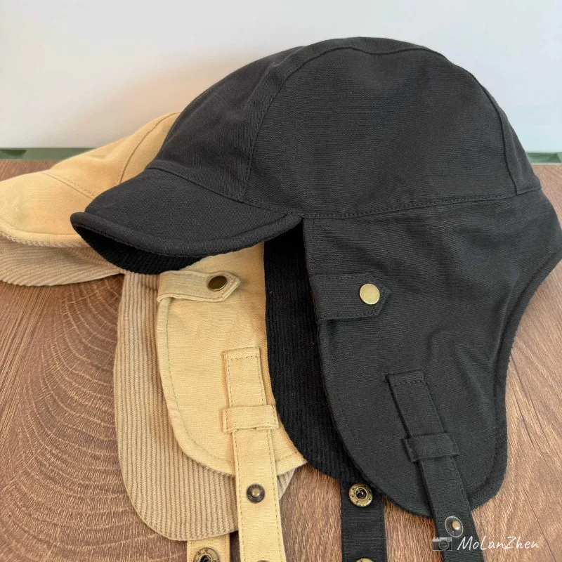 Harajuku ريترو الأدوات نمط سروال قصير منفذها القبعات للرجال الخريف الشتاء في الهواء الطلق الدافئة سدادات حماية الأذن تنوعا الطيار قبعات النساء