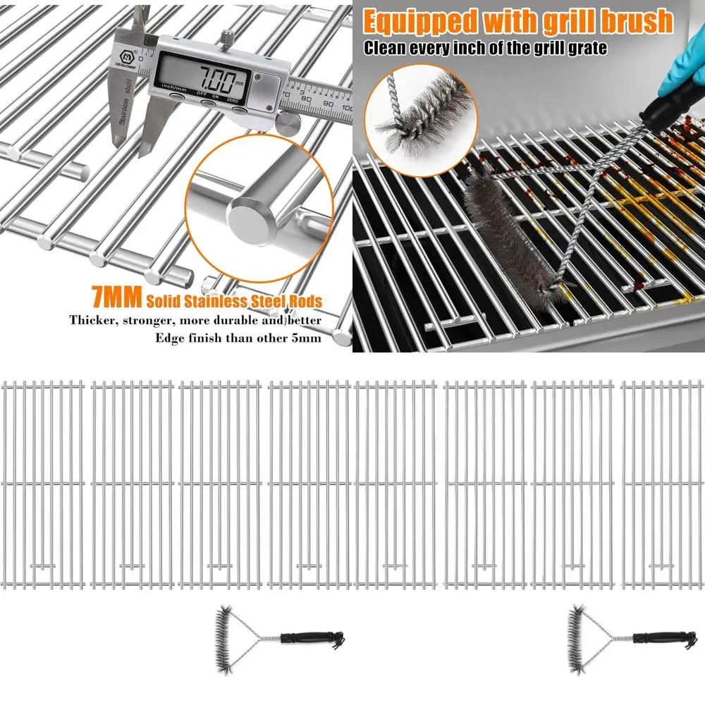 

Stainless Steel Grill Grates for 4 Burner Grill - Premium Cooking Grates with Grill Brush, Outlaw and Angus Grills