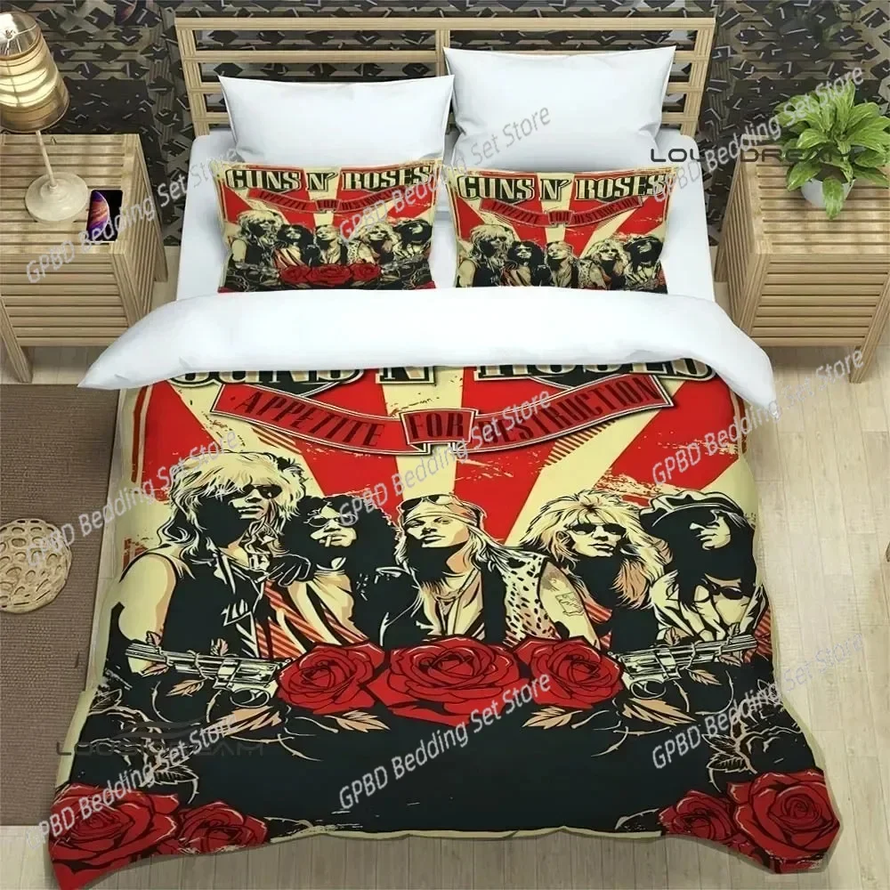 Guns n'roses band retro Comfortable Duvet Quilt Cover Pillowcase Bedding Set Children Bedroom Decoration Home Textile