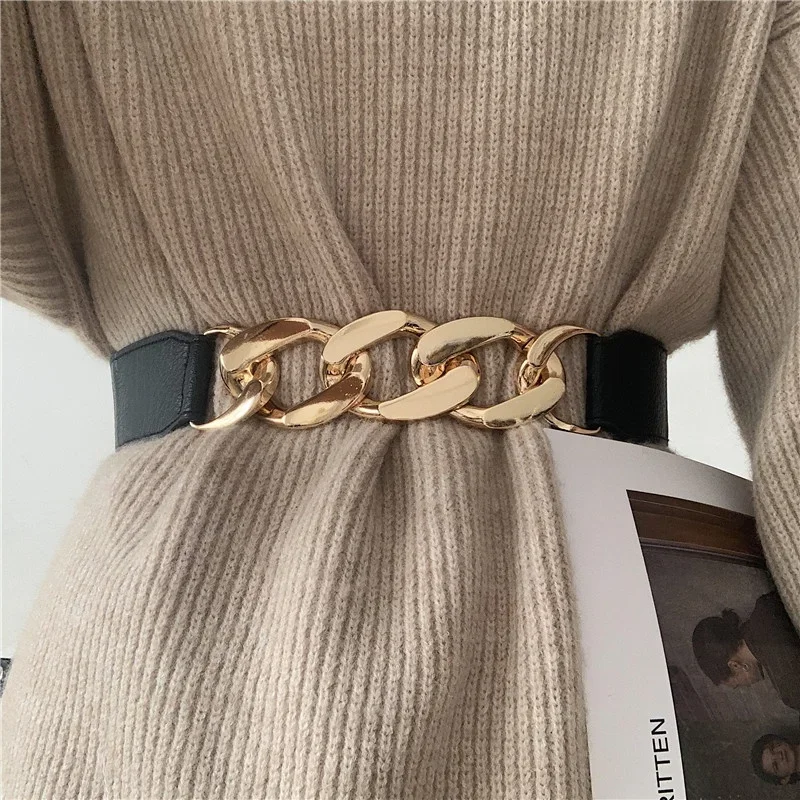 Fashionable Personality Chain Womens Elastic Metal Belt Womens Coat Dress Belt Luxury Gift