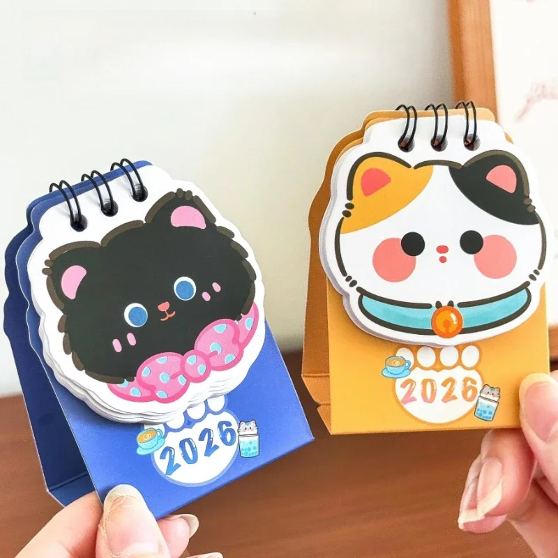 4PCS Office School Supplies Gift Cartoon Cat Desk Calendar 2027 Student Surface Ornament Mini Small Kawaii Lovely Decoration