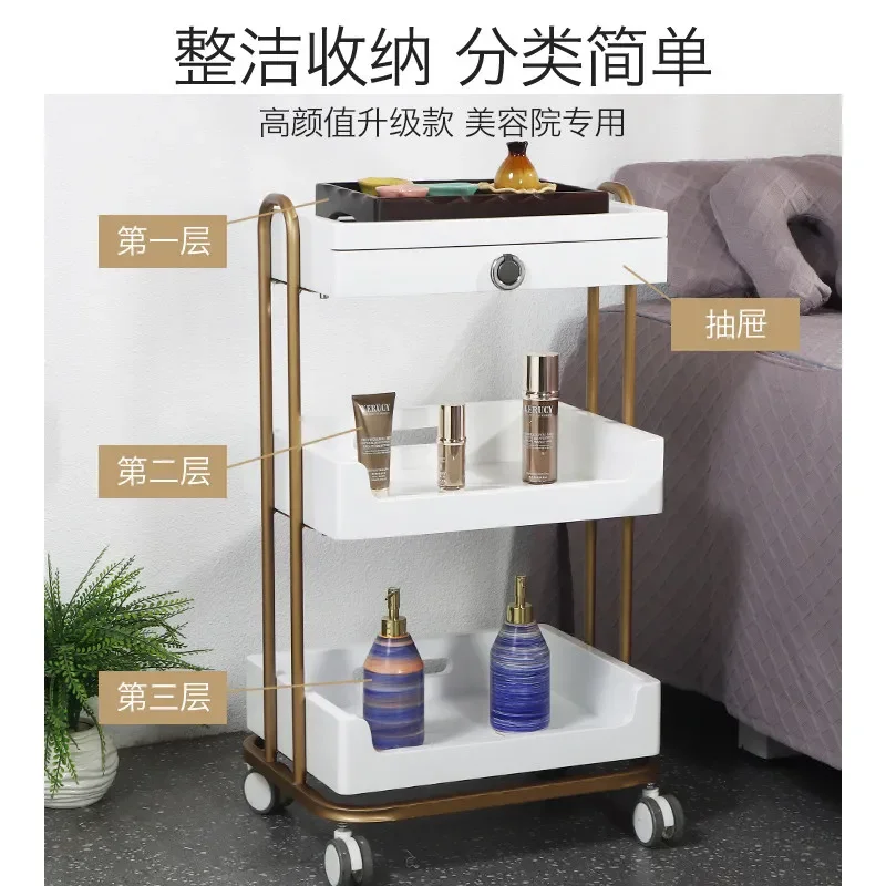 Light Luxury Salon Tool Trolley Rolling Beauty Cart Smooth Moving Large Storage for Beauty Salon Workstation