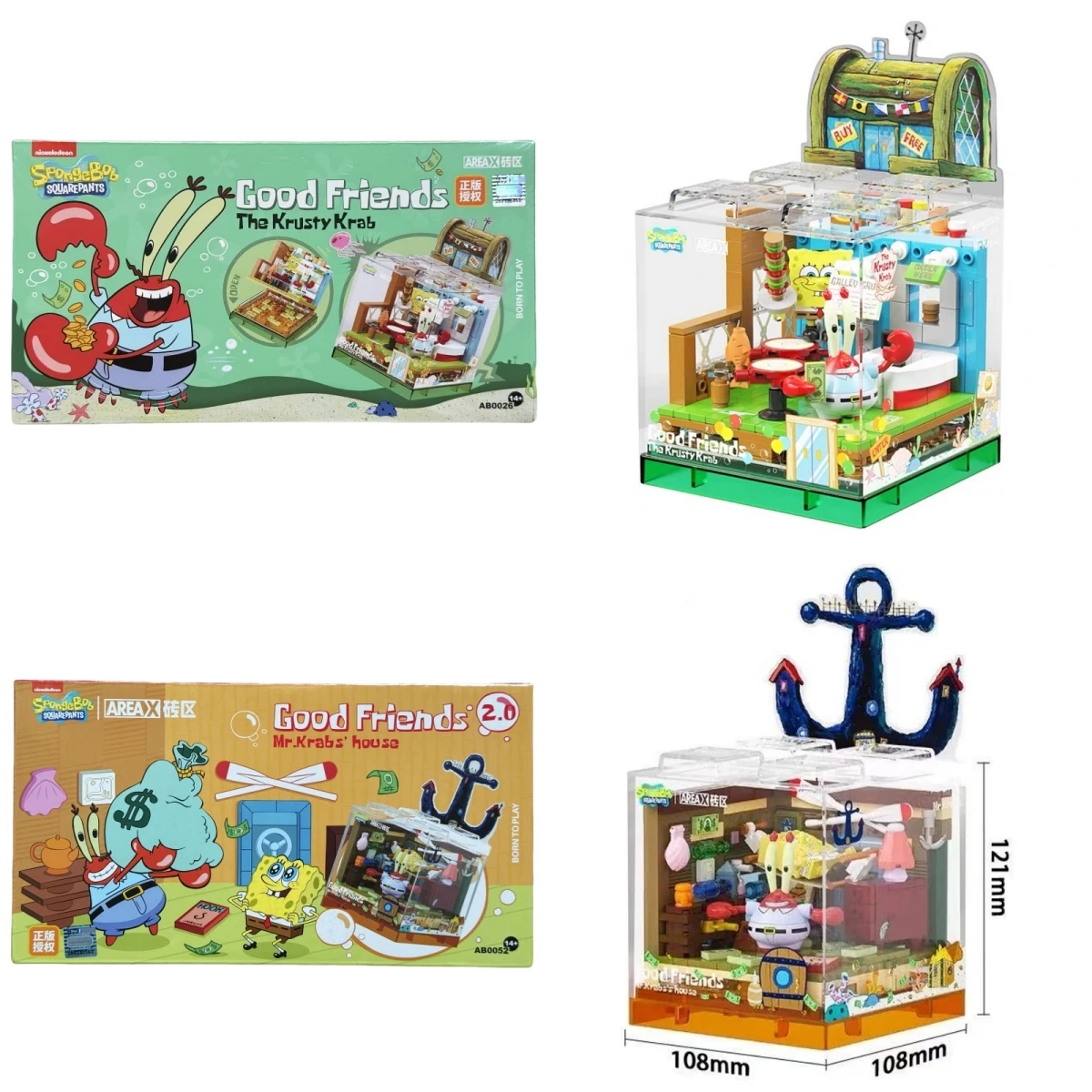 Kotak Asli DIY Anime SpongeBob SquarePants Rakitan Blok Bangunan Model Figur Mainan Krusty Krab Anchor House Hadiah Anak-anak