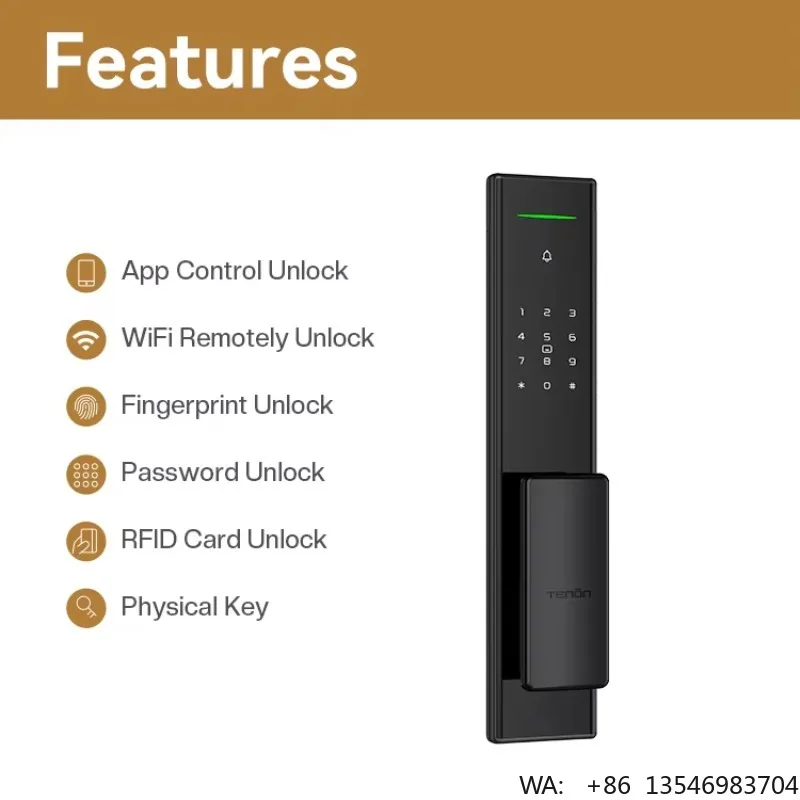 American Style Tuya Electronic Intelligent Automatic Fingerprint Card Security Keyless Smart Door Lock with Digital Key