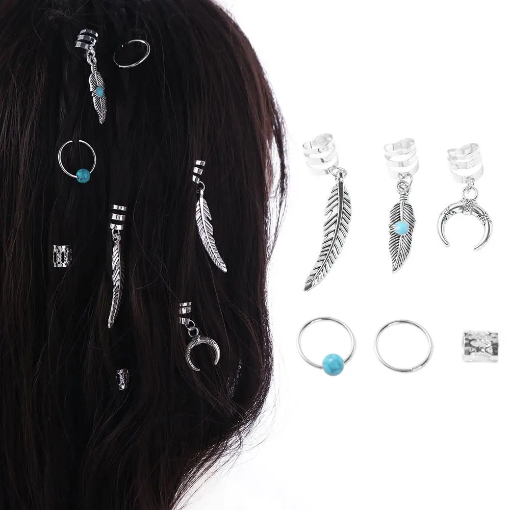 31pcs Turquoise Hollow Out Hair Ring Dread Locks Hair Braiding Dreadlocks Beads Adjustable Metal Cuff Clips Hair Braid Tubes
