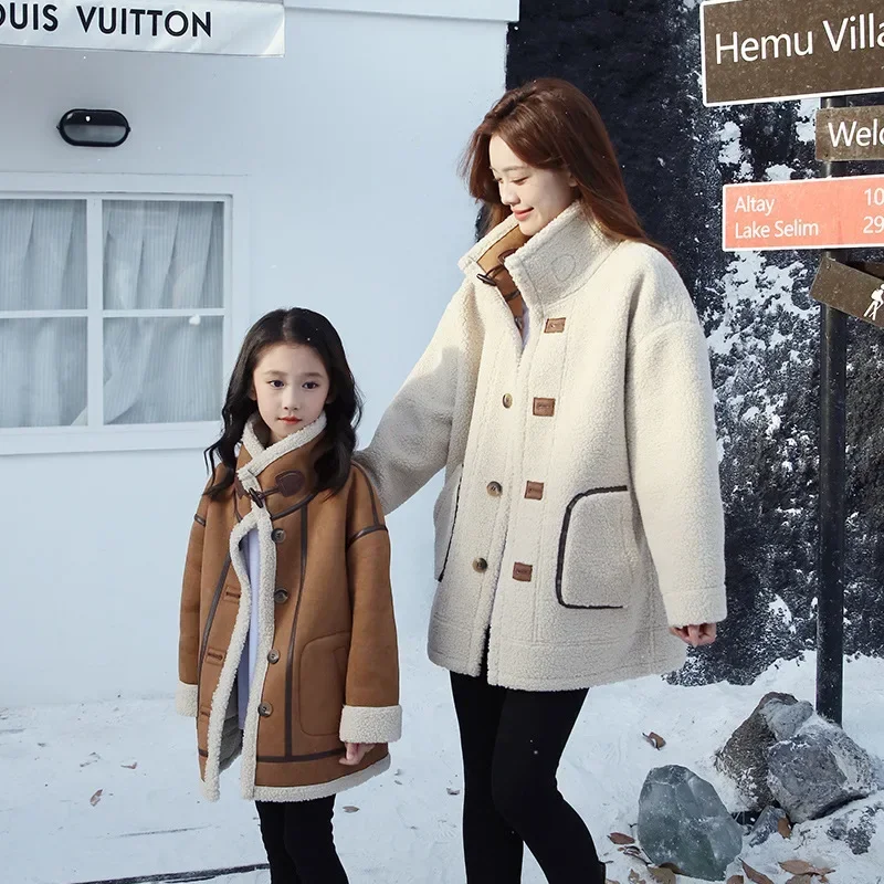 Warm Family Matching Clothes Parent-child Double Sided Jacket Clothing Father Mother and Son Daughter Same Thick Winter Coat Top