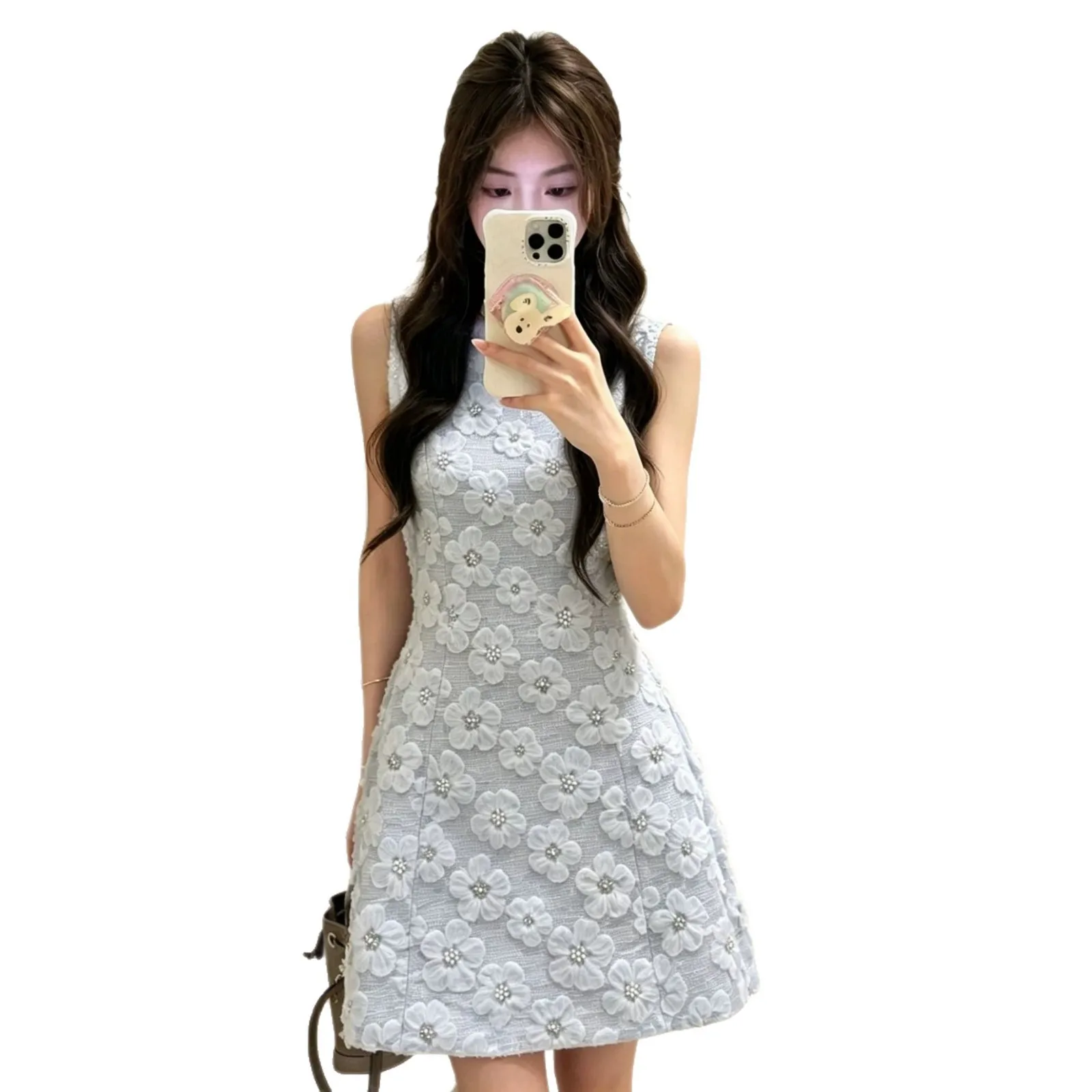 A Line Sleeveless Gown Chic with Zipper Closure Elegant Round Neck Midi Waist Slim Fit Bow Mid Waist Dress Summer for Women