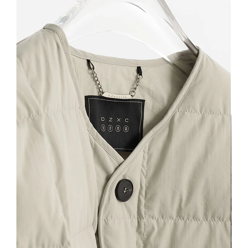 Chaqueta ligera de plumas de ganso ~ Abrigo cálido sin cuello para mujer Top 2025 Invierno Nuevo estilo