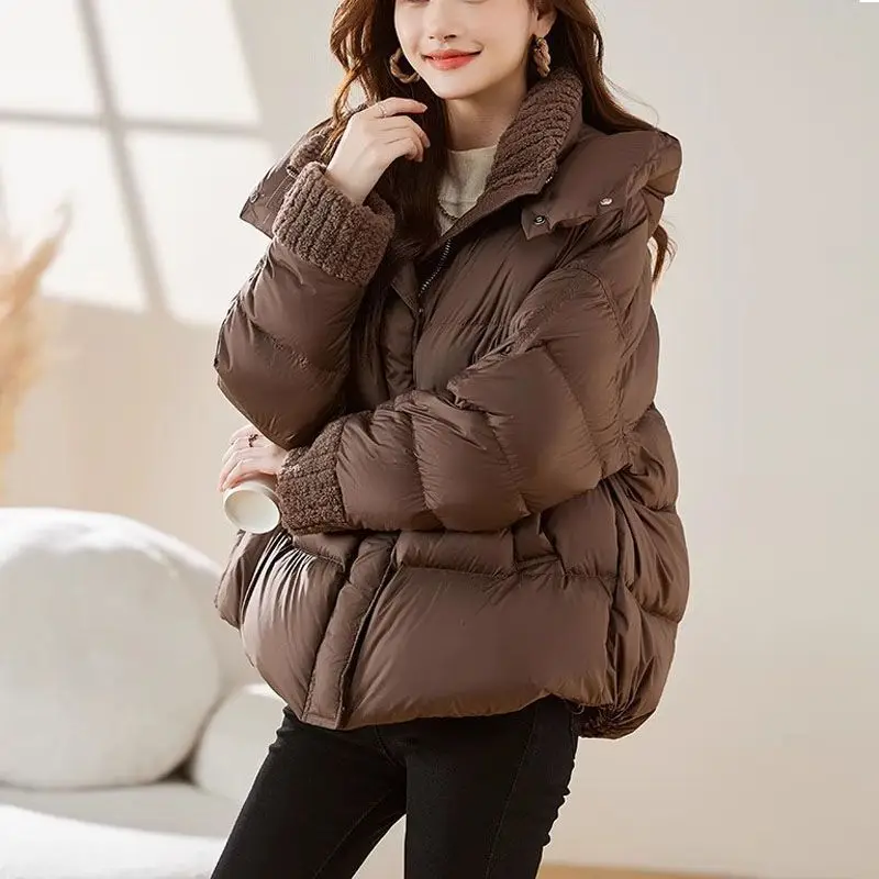 Fashion Down Cotton-padded Jacket Women\'s Winter 2024 New Thicken Keep Warm Bread and Clothing Casual Hooded Short Coat