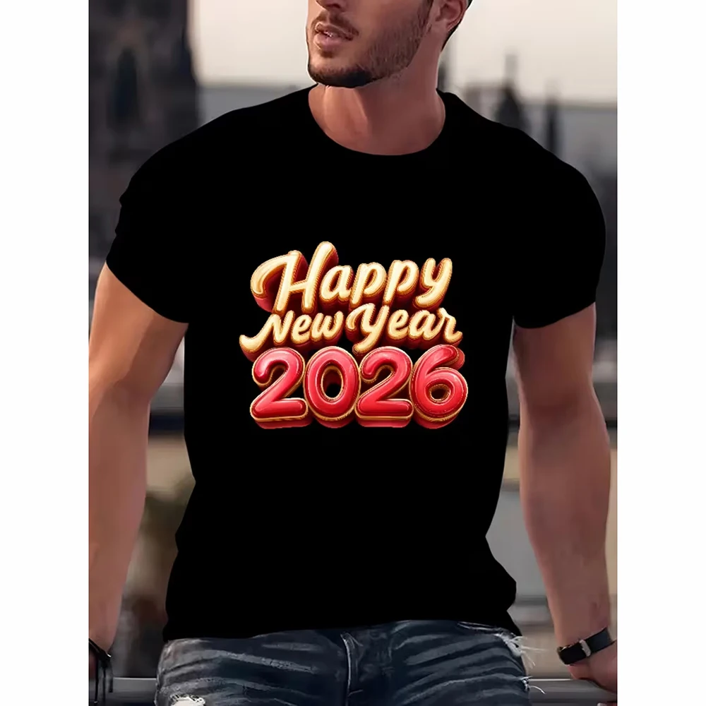 

С Новым годом 2026 однотонная и простая футболка мужская одежда уличная уличная повседневная футболка с круглым вырезом футболка Goodbye 2025