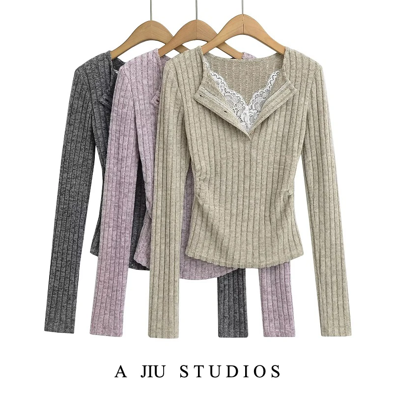 Pure Desire Pizzo V-ne lavorato a maglia lungo Sve da donna Slim Fit Base irt Casual Sle Tessuto morbido Comodo da indossare ort Le...