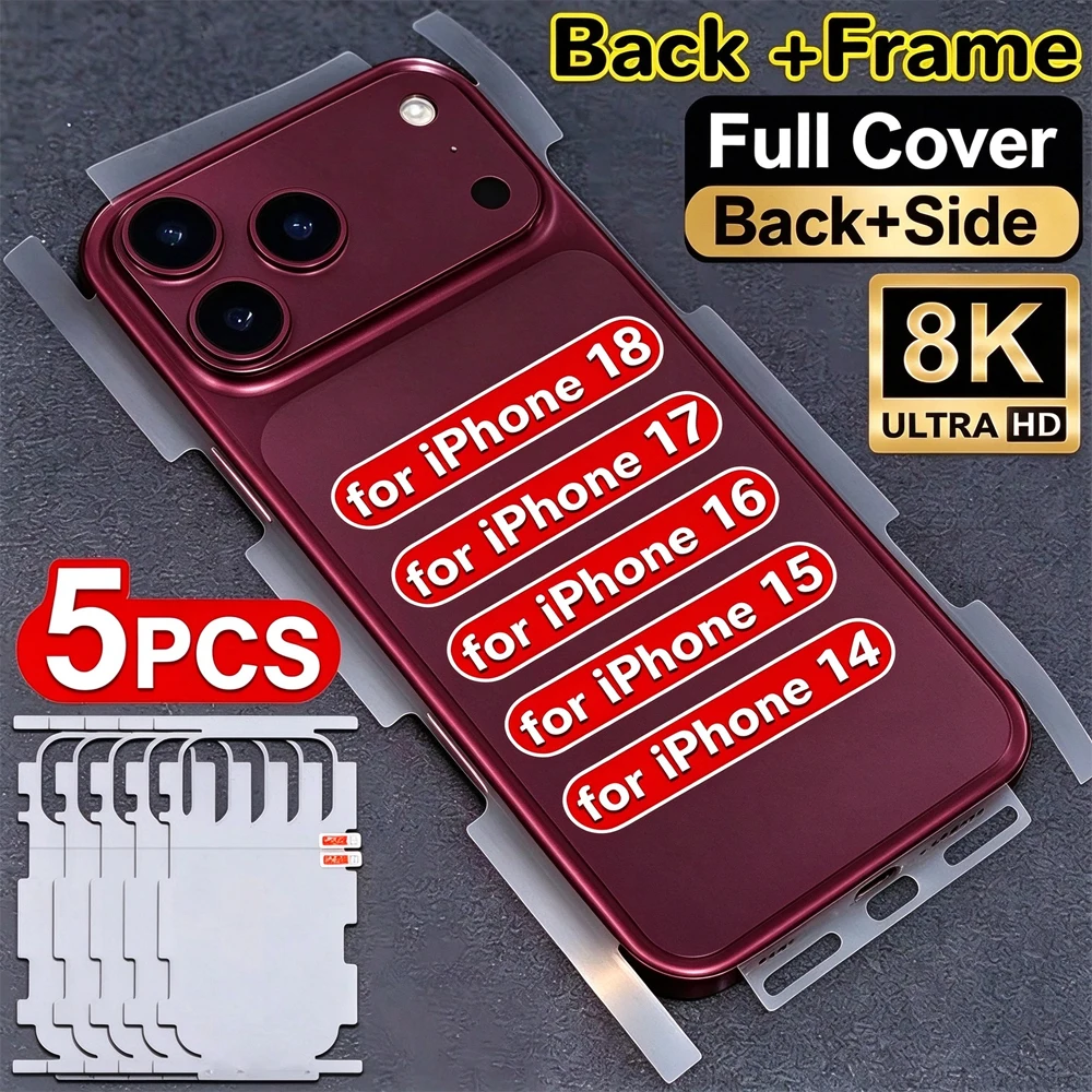 1-5PCS Back Frame Hydrogel Film Border Stickers Full Cover for iPhone 18 17 16 15 14 ProMax 18Pro Back Side Matte Protectors