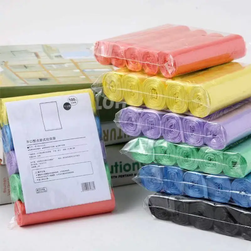 5 Rolls 1 Pack 100Pcs Household Thick Garbage Bag Kitchen and Bathroom Point-cut Flat-mouth Disposable Plastic Bag