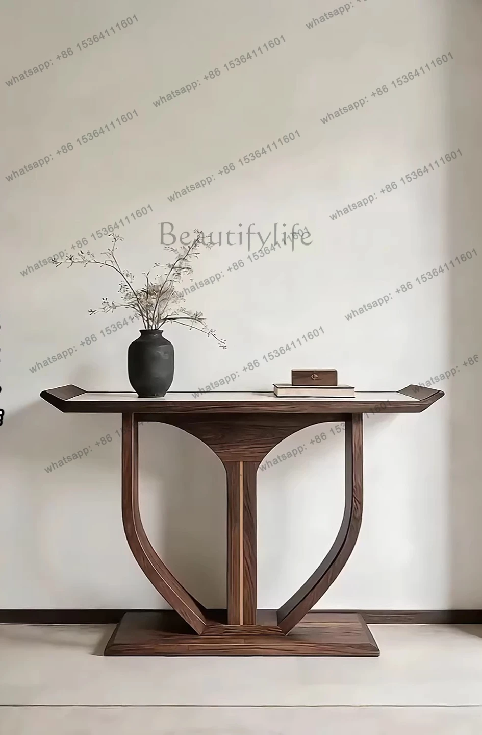 New Chinese-style North American black walnut rock slab entrance table Modern simple light luxury end-view table