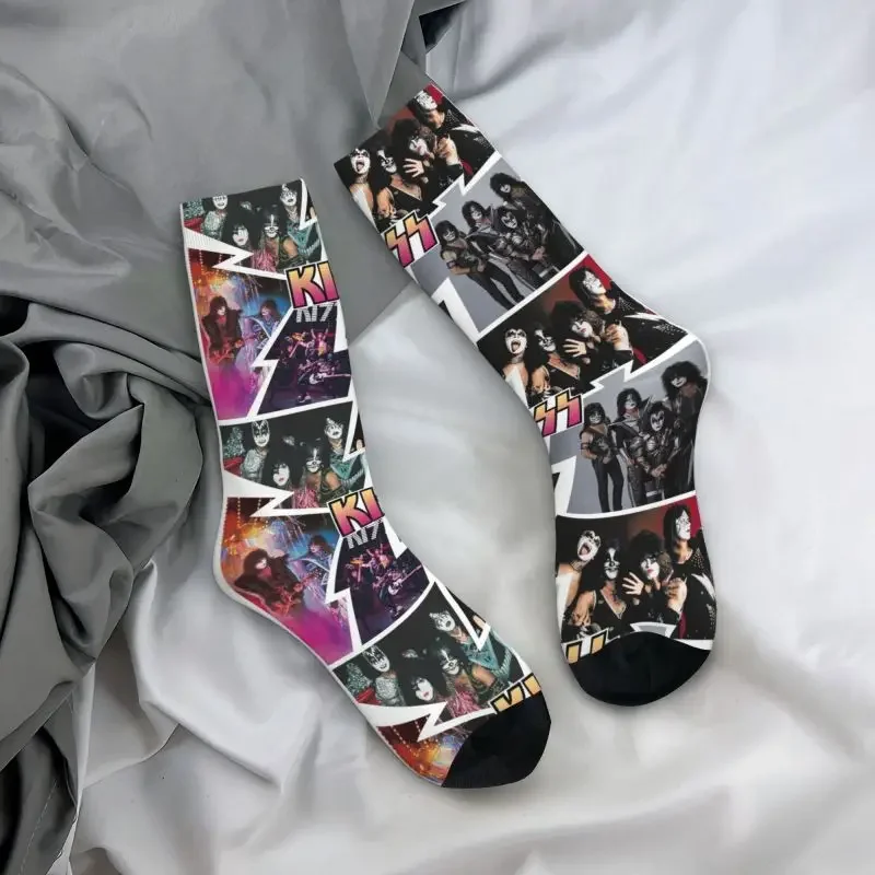 Kiss Band kolase Fashion pria kaus kaki Crew uniseks Kawaii 3D Print Heavy Metal Band Crazy Dress kaus kaki