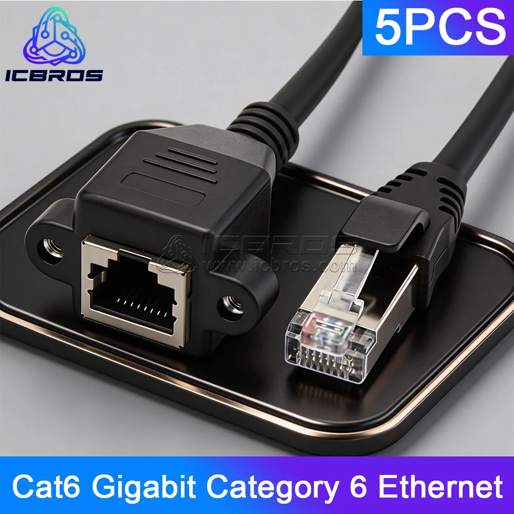 5pcs Cat6 Gigabit Category 6 Ethernet With Ear Screw Hole 8P8C FTP STP UTP For Fixing RJ45 Male To Female Extension Cable