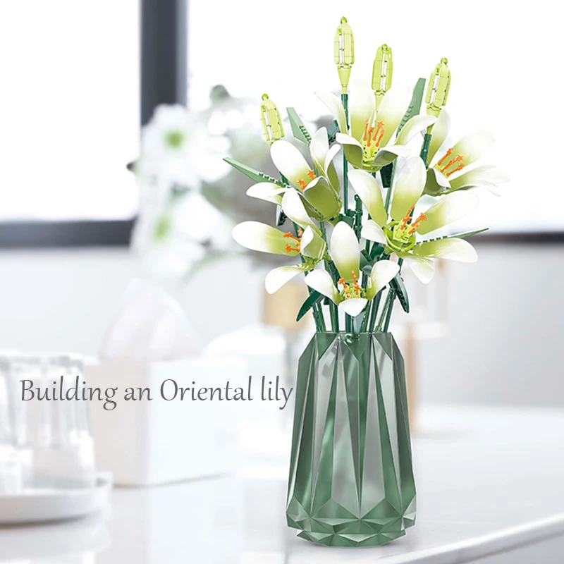 

Simulation Lily Flower Building Blocks Eternal Bouquet Assembly Decor Gift for Girlfriend Valentines Day