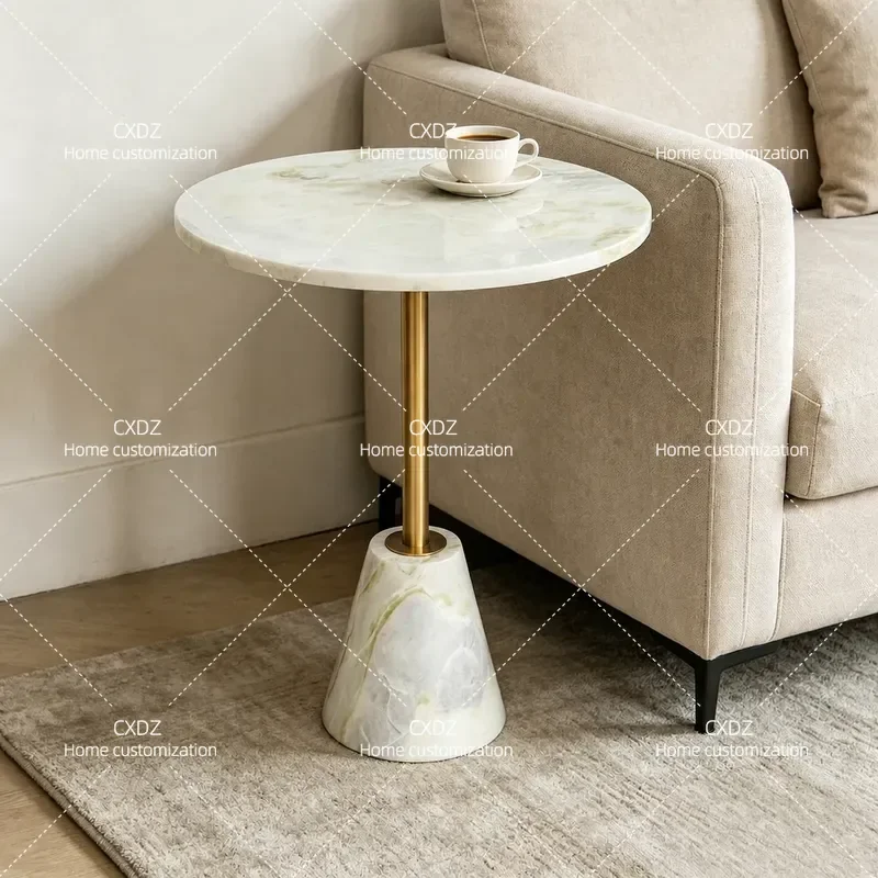 Fantao light luxury green natural marble round sofa side table small living room small coffee table bedside table