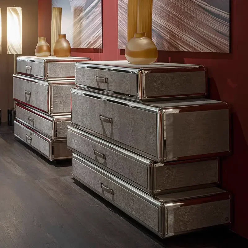 Artisan Leather & Horsehair Console: Floating UFO-Inspired Cabinet for Luxury Villa Entrances