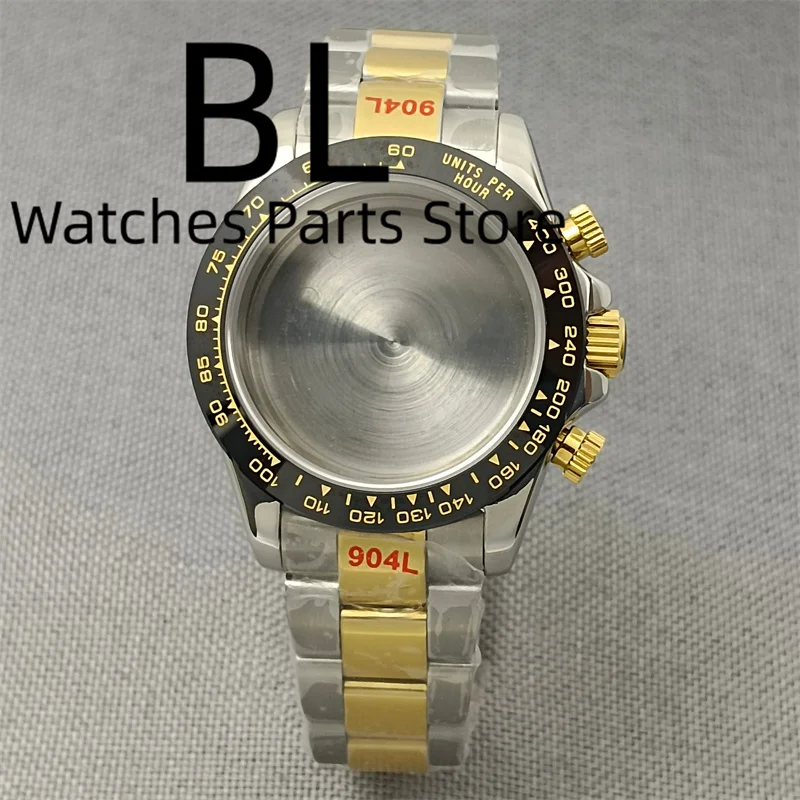 BLIGER 39mm VK63 Watch Case With Bracelet Ceramic Stainless Steel Bezel Sapphire Crystal Waterproof For VK63 Movement Watch Part