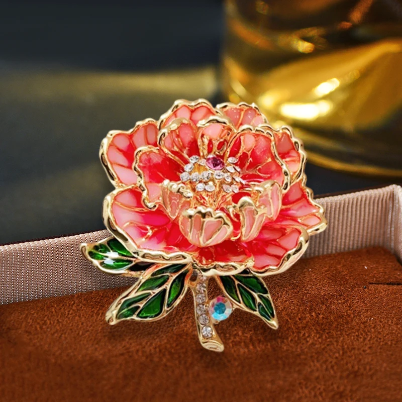 

Ethnic Style Handmade Enamel Peony Flower Brooch Exquisite Guochao Chinese Classical Broche Pin Flower Cheongsam Hanfu Decor
