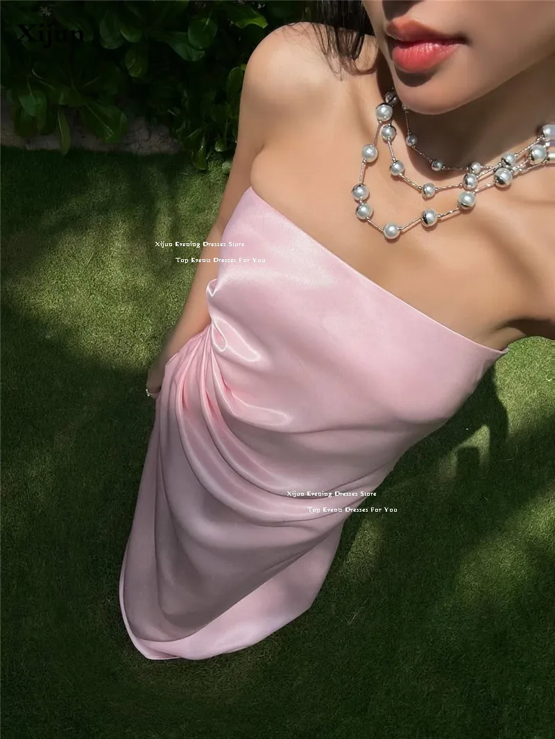 Xijun Pink Straoless Evening Dresses Cape Sleeves Sexy Pleated Prom Dresses Saudi Arabic Formal Prom Gowns Customized
