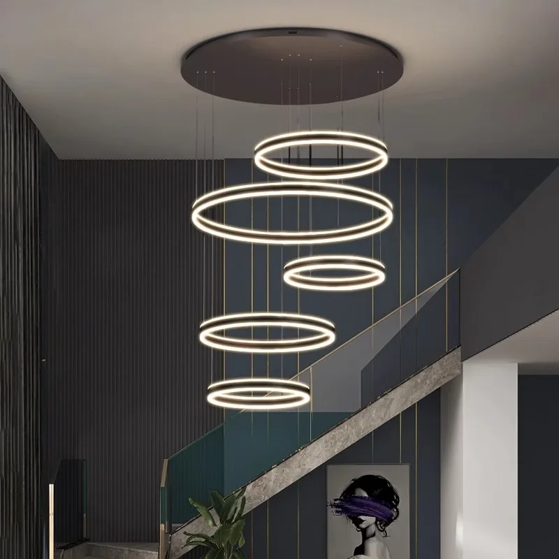 Modern ring stairs led lights pendant light lamps for living room led Chandeliers for dining room hanging light indoor lighting