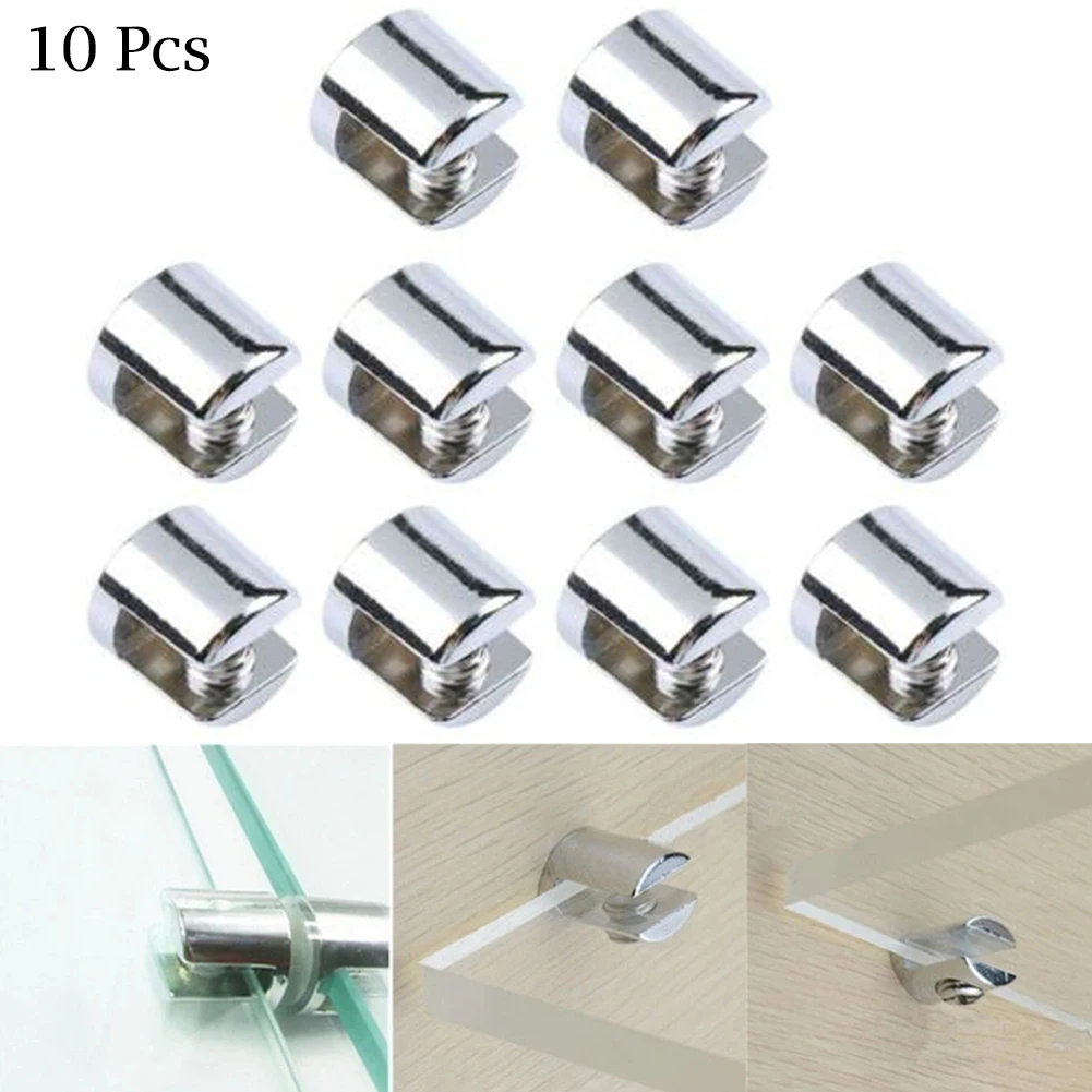 10pcs Glass Shelf Support Clamp Brackets Clip Chrome Shelves 6-8mm Clip Tool Mirror Tight Clip Holder Door Hardware Part