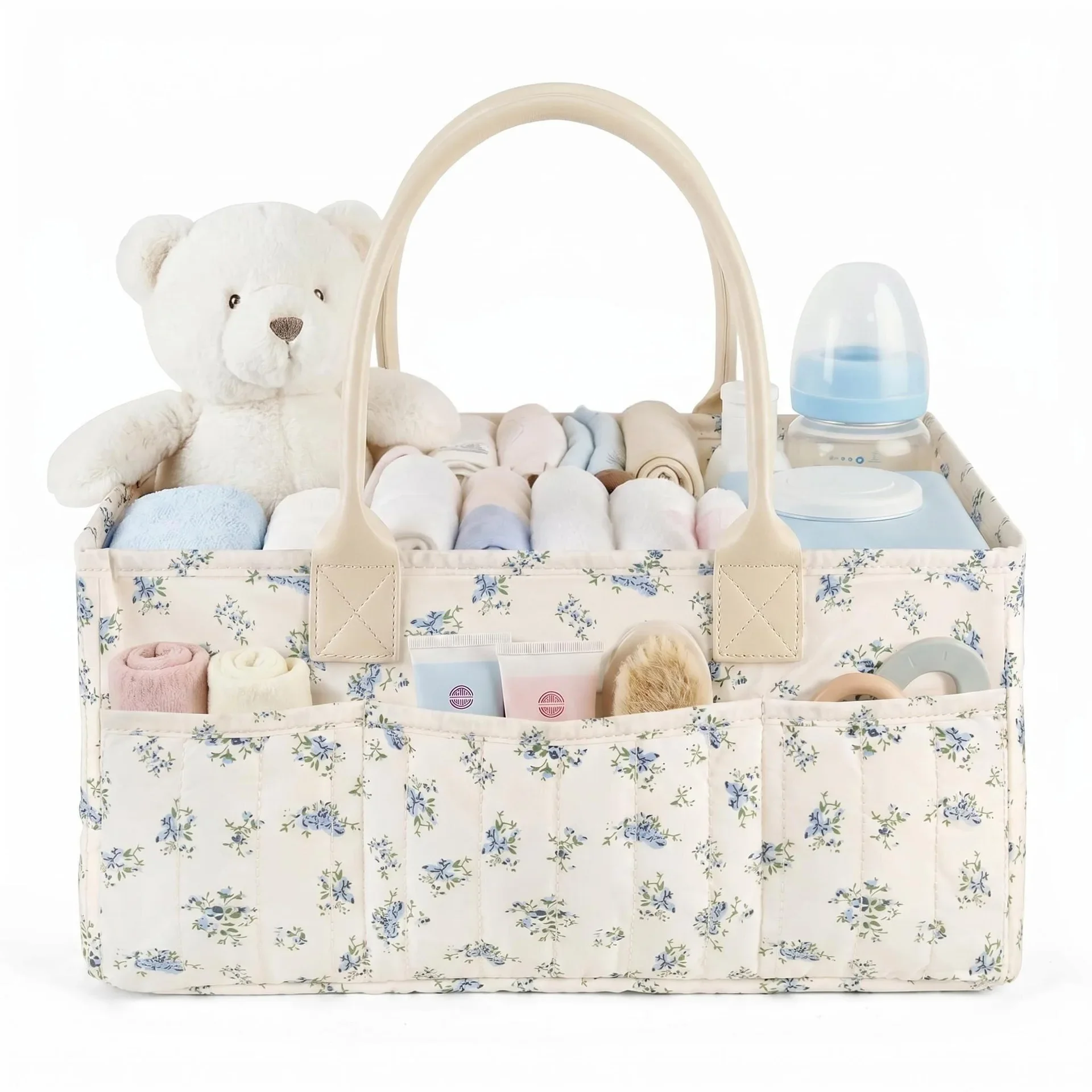 Large Capacity Diaper Organizer Portable Floral Nursery Storage Basket Newborn Essentials Diaper Storage Bag Outdoor Travel New