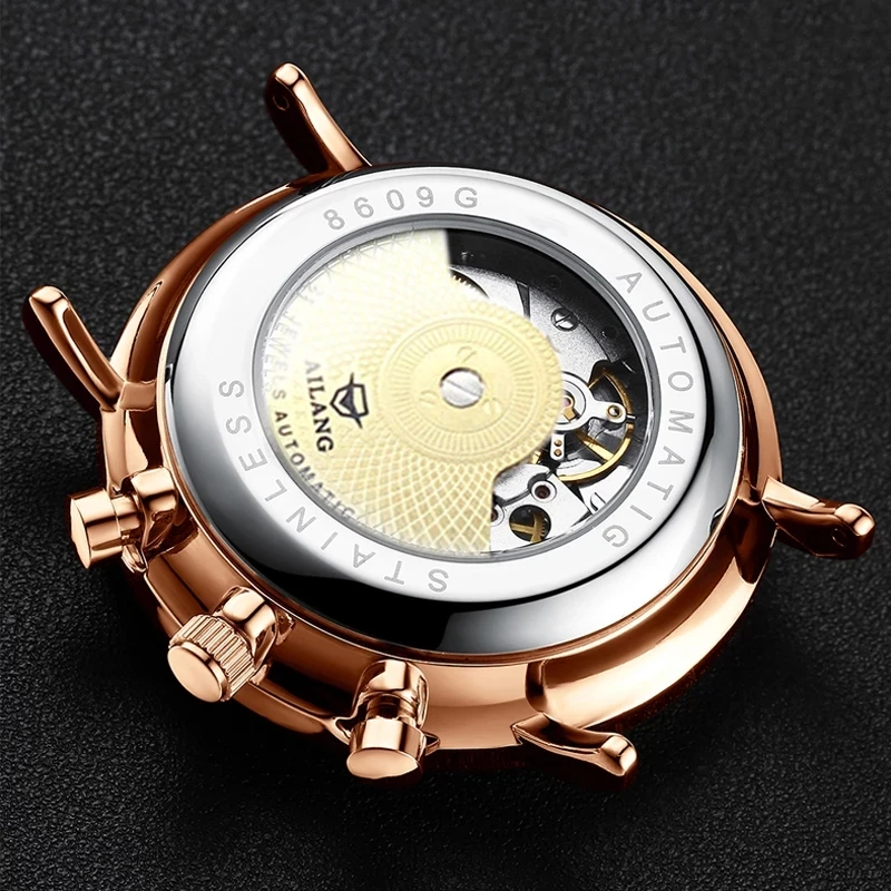 AILANG New Mens Watches Top Brand Luxury Moon Phase Mechanical Watch for Men Fashion Stainless Steel Strap Automatic Wristwatch