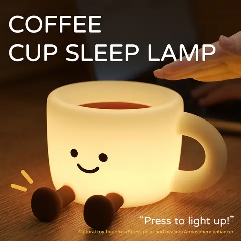 Coffee Cup Night Light, Rechargeable Multi-Color Flash Light, Desk Decoration, Mobile Phone Stand, Holiday Gift